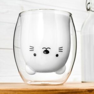 Pahar dublu ,interior in forma de Pisica